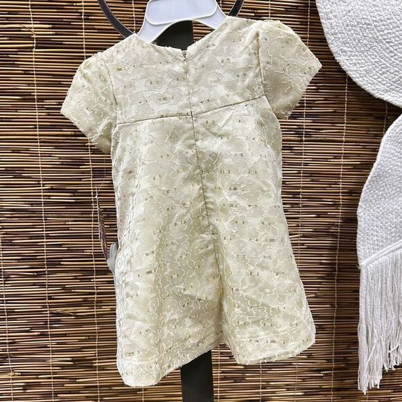 Blueberi Boulevard Baby Girls Bow-Front Shimmering Swing Dress - Light Beige Siz - Picture 3 of 3